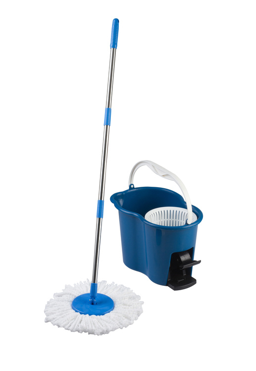 cleaning mop and blue bucket
